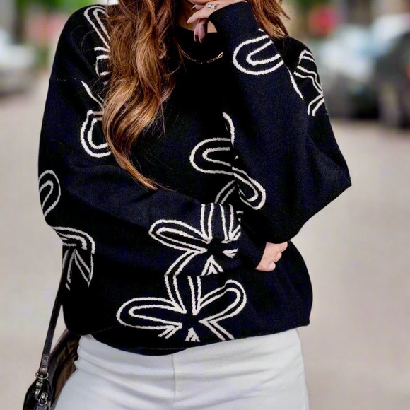 Dokotoo Sweaters - Dokotoo Black and White Patterned Women's Sweater
